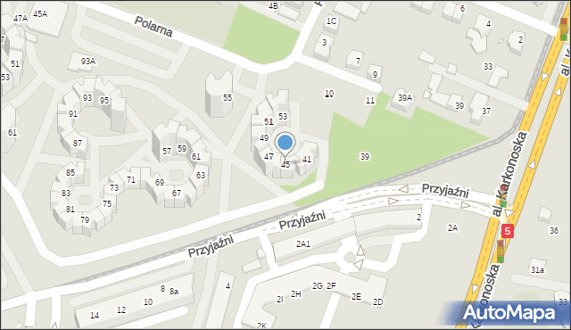 Wrocław, Przyjaźni, 45, mapa Wrocławia