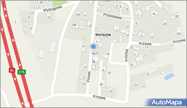 Wyrazów, Prosta, 5A, mapa Wyrazów