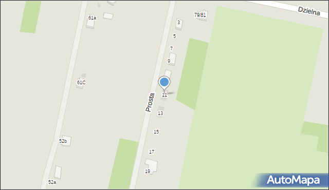 Zelów, Prosta, 11, mapa Zelów