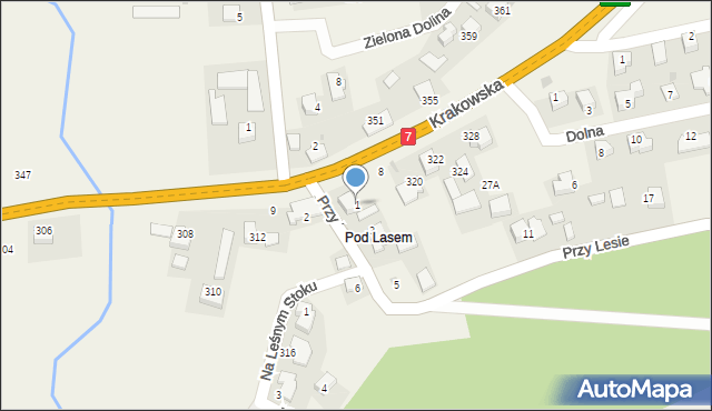 Zerwana, Przy Lesie, 1, mapa Zerwana