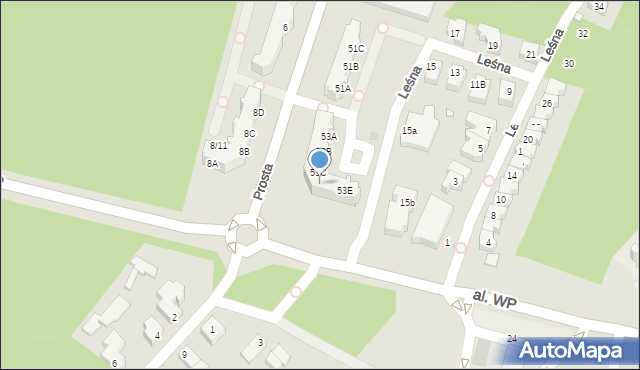 Zielona Góra, Prosta, 53D, mapa Zielona Góra