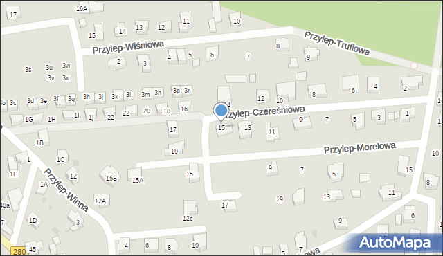 Zielona Góra, Przylep-Czereśniowa, 15, mapa Zielona Góra