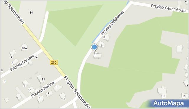 Zielona Góra, Przylep-Działkowa, 4, mapa Zielona Góra