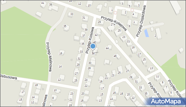 Zielona Góra, Przylep-Kosowa, 34, mapa Zielona Góra