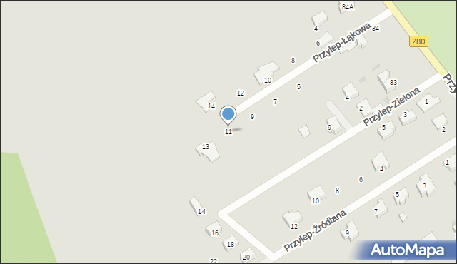 Zielona Góra, Przylep-Łąkowa, 11, mapa Zielona Góra