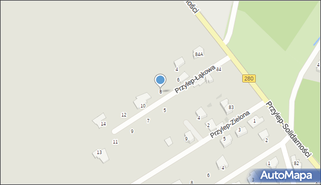 Zielona Góra, Przylep-Łąkowa, 8, mapa Zielona Góra