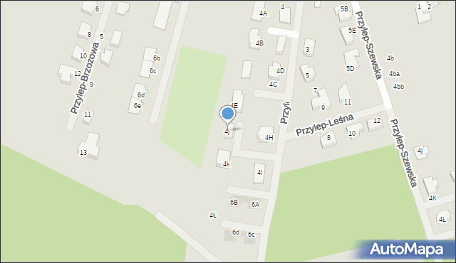Zielona Góra, Przylep-Leśna, 4j, mapa Zielona Góra