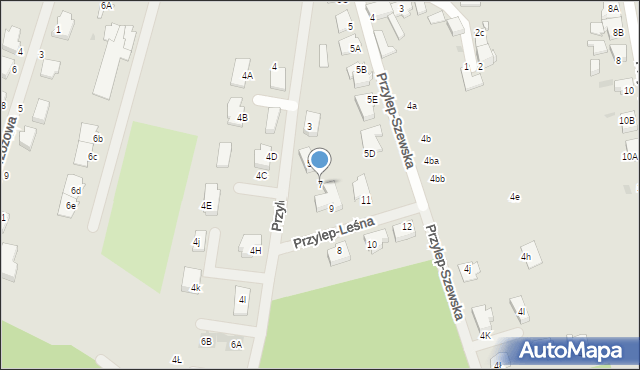 Zielona Góra, Przylep-Leśna, 7, mapa Zielona Góra