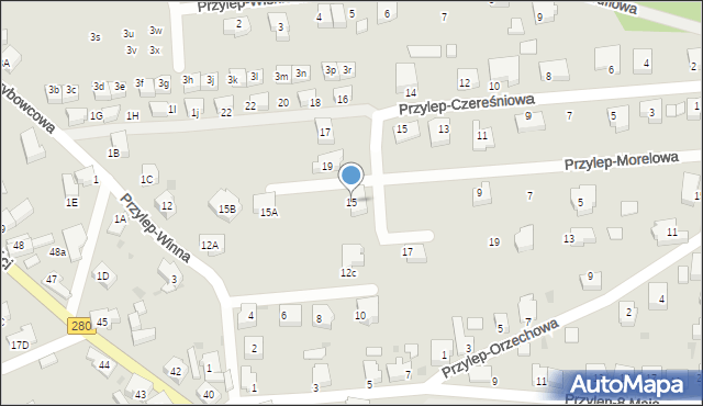 Zielona Góra, Przylep-Morelowa, 15, mapa Zielona Góra