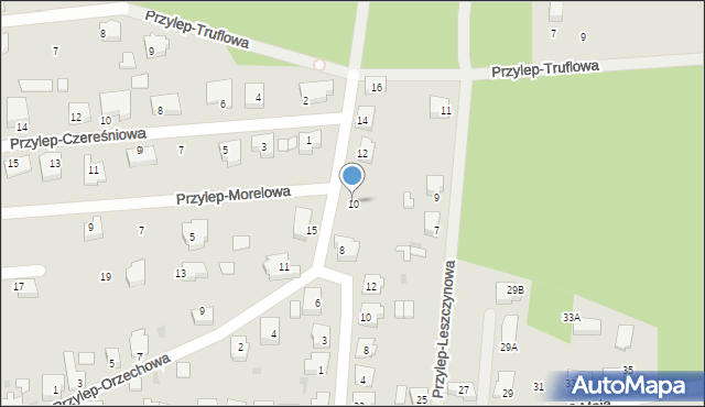 Zielona Góra, Przylep-Orzechowa, 10, mapa Zielona Góra