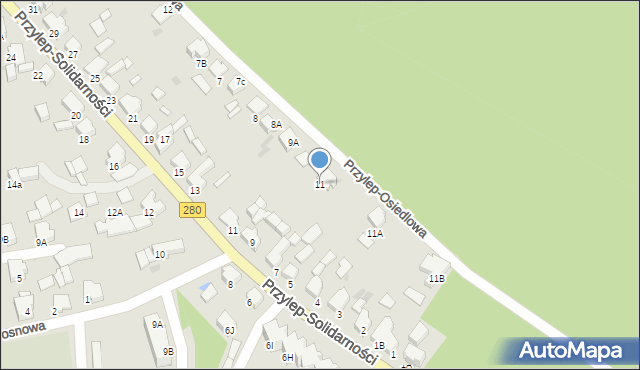 Zielona Góra, Przylep-Osiedlowa, 11, mapa Zielona Góra