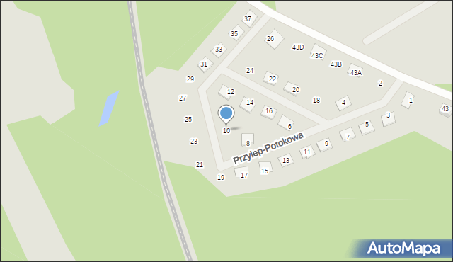 Zielona Góra, Przylep-Potokowa, 10, mapa Zielona Góra