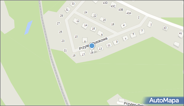 Zielona Góra, Przylep-Potokowa, 15, mapa Zielona Góra