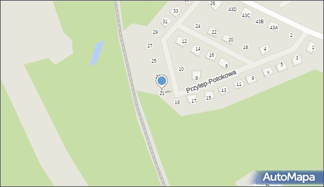 Zielona Góra, Przylep-Potokowa, 21, mapa Zielona Góra