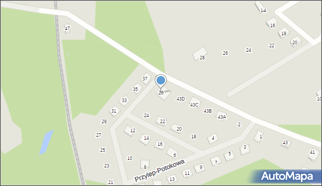 Zielona Góra, Przylep-Potokowa, 26, mapa Zielona Góra