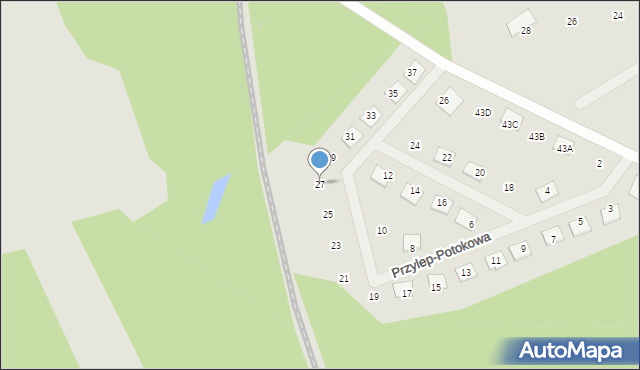 Zielona Góra, Przylep-Potokowa, 27, mapa Zielona Góra