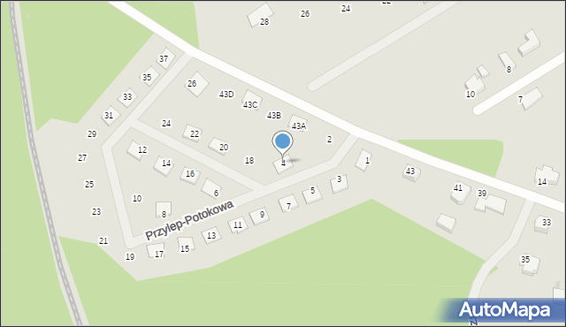 Zielona Góra, Przylep-Potokowa, 4, mapa Zielona Góra