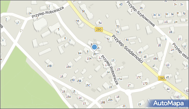 Zielona Góra, Przylep-Robotnicza, 10, mapa Zielona Góra
