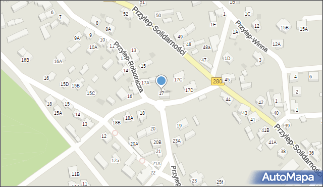 Zielona Góra, Przylep-Robotnicza, 17, mapa Zielona Góra