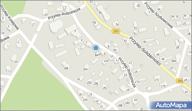 Zielona Góra, Przylep-Robotnicza, 9A, mapa Zielona Góra