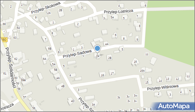 Zielona Góra, Przylep-Sadowa, 2A, mapa Zielona Góra