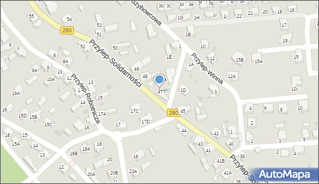 Zielona Góra, Przylep-Solidarności, 47, mapa Zielona Góra