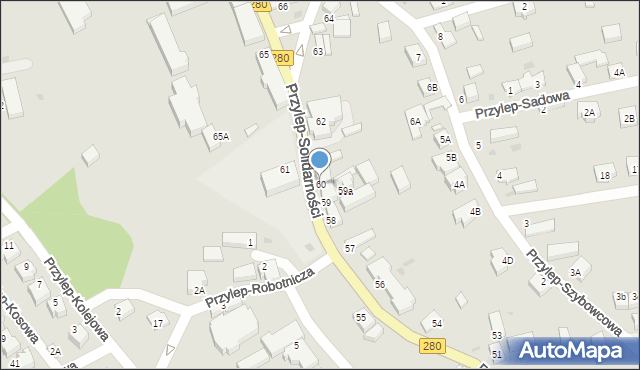 Zielona Góra, Przylep-Solidarności, 60, mapa Zielona Góra