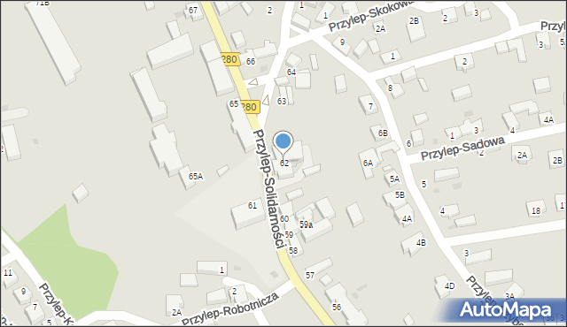 Zielona Góra, Przylep-Solidarności, 62, mapa Zielona Góra