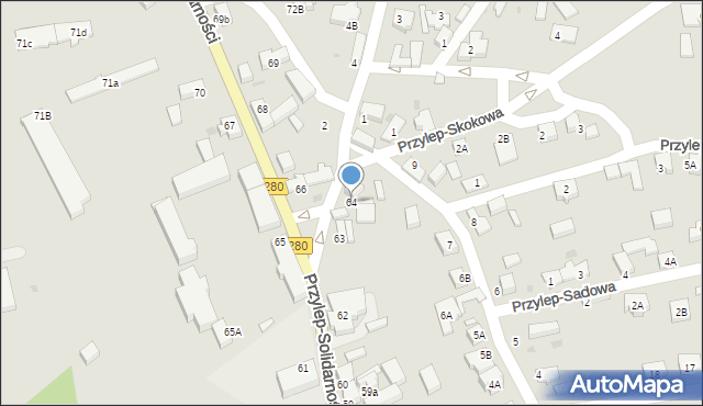 Zielona Góra, Przylep-Solidarności, 64, mapa Zielona Góra