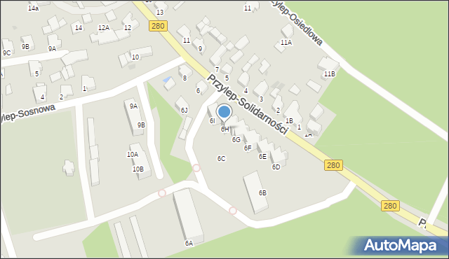 Zielona Góra, Przylep-Solidarności, 6H, mapa Zielona Góra