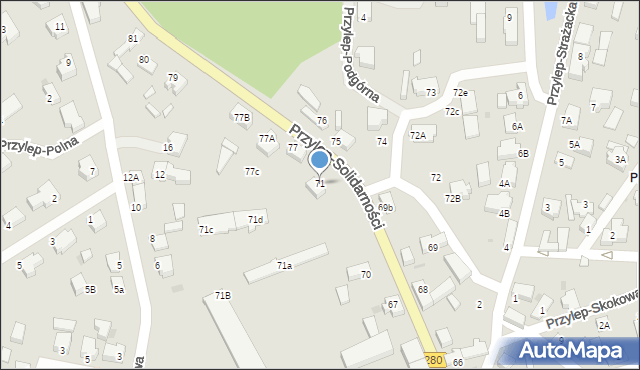 Zielona Góra, Przylep-Solidarności, 71, mapa Zielona Góra