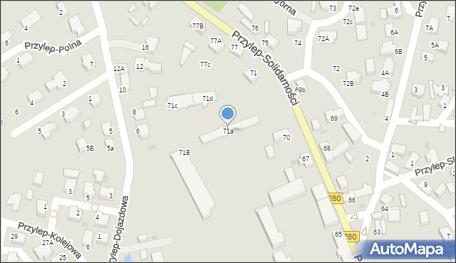 Zielona Góra, Przylep-Solidarności, 71a, mapa Zielona Góra