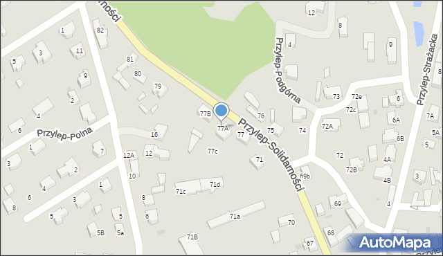 Zielona Góra, Przylep-Solidarności, 77A, mapa Zielona Góra
