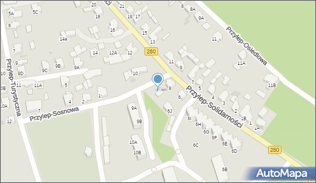 Zielona Góra, Przylep-Sosnowa, 11, mapa Zielona Góra