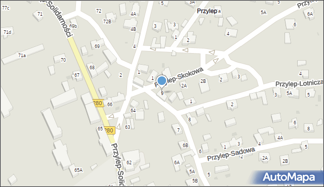 Zielona Góra, Przylep-Szybowcowa, 9, mapa Zielona Góra