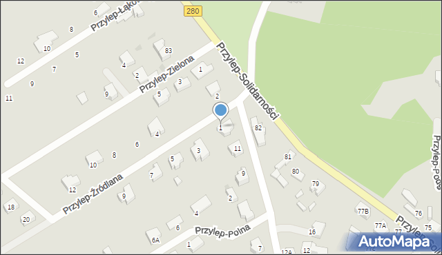 Zielona Góra, Przylep-Źródlana, 1, mapa Zielona Góra