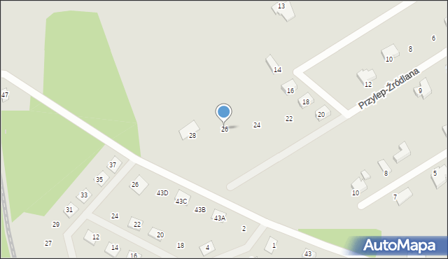 Zielona Góra, Przylep-Źródlana, 26, mapa Zielona Góra