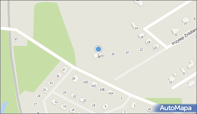 Zielona Góra, Przylep-Źródlana, 28, mapa Zielona Góra