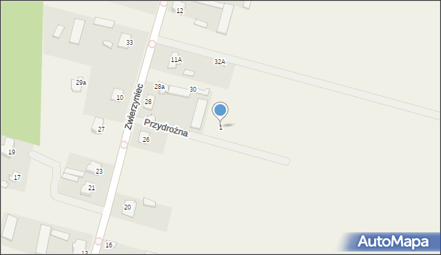 Zwierzyniec, Przydrożna, 1, mapa Zwierzyniec