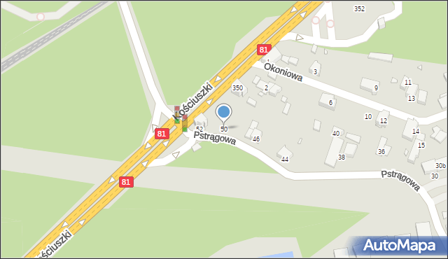 Katowice, Pstrągowa, 50, mapa Katowic