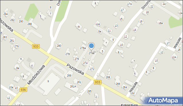Wodzisław Śląski, Pszowska, 274a, mapa Wodzisławia Śląskiego