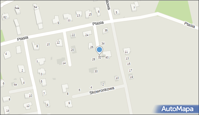 Żary, Ptasia, 32, mapa Żary