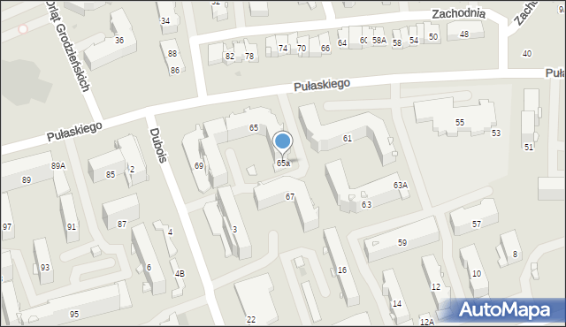 Białystok, Pułaskiego Kazimierza, gen., 65a, mapa Białegostoku