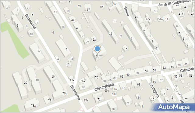 Bielsko-Biała, Pułaskiego Kazimierza, gen., 2c, mapa Bielsko-Białej