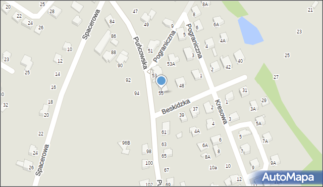 Cieszyn, Puńcowska, 55, mapa Cieszyna