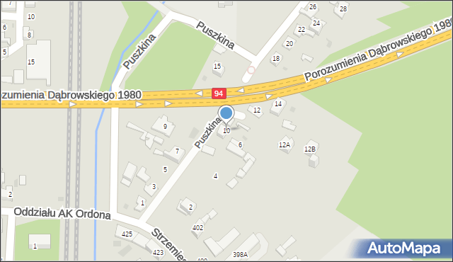 Dąbrowa Górnicza, Puszkina Aleksandra, 10, mapa Dąbrowa Górnicza