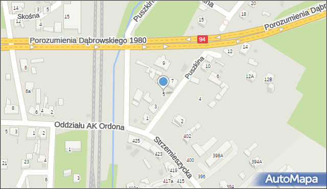 Dąbrowa Górnicza, Puszkina Aleksandra, 5, mapa Dąbrowa Górnicza