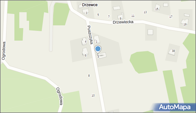 Drzewce, Puszczyka, 3, mapa Drzewce