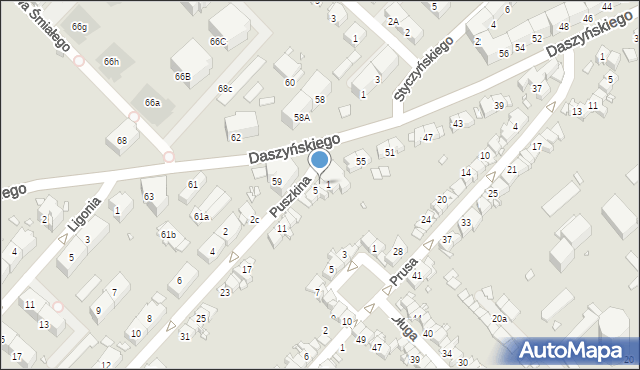 Gliwice, Puszkina Aleksandra, 3, mapa Gliwic