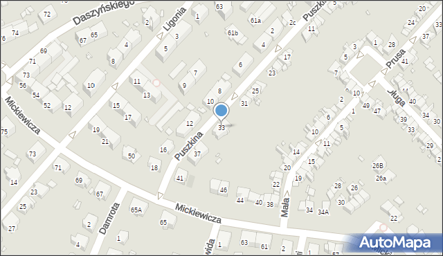 Gliwice, Puszkina Aleksandra, 33, mapa Gliwic